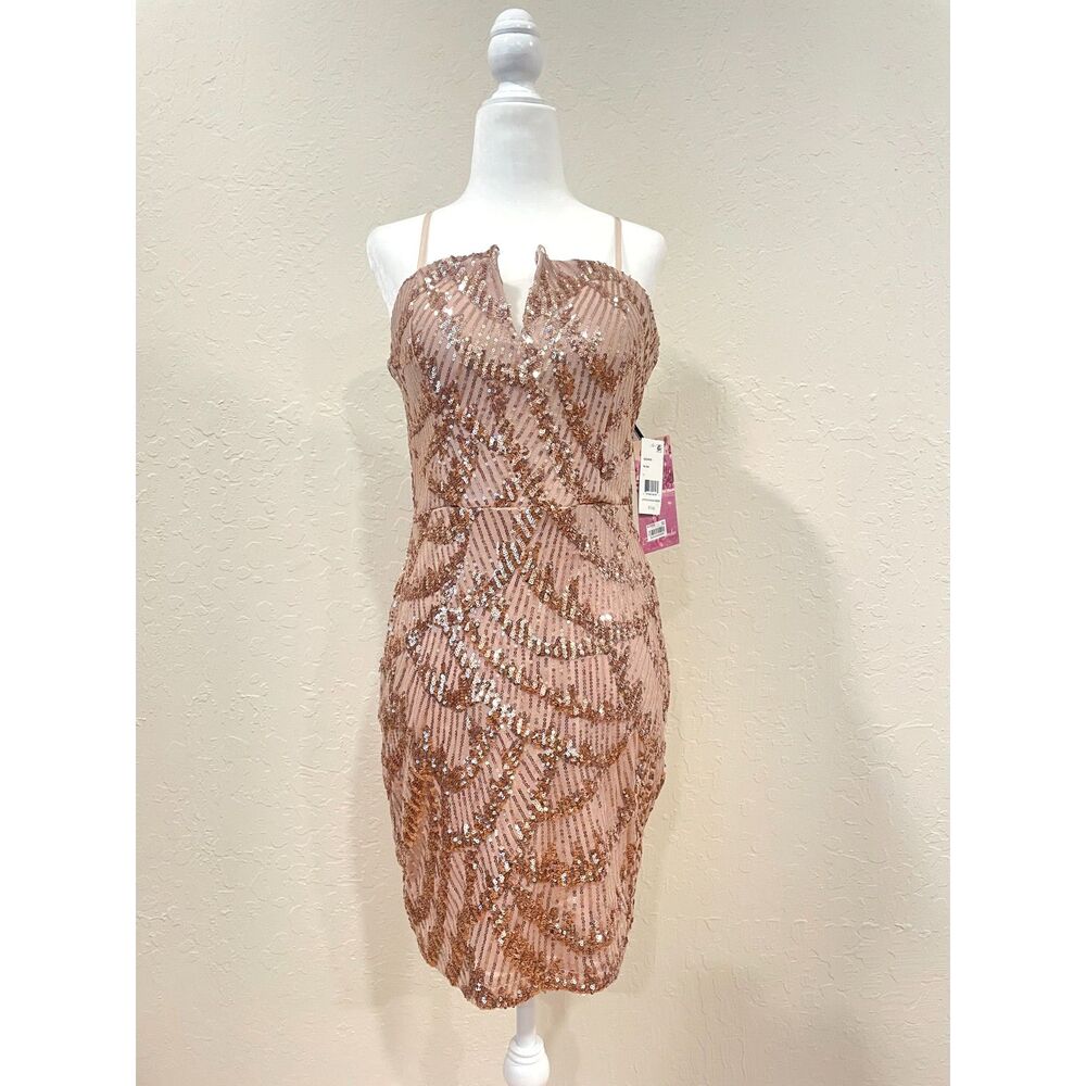 ~ NEW! Lg Blush Sequin Mini Dress Hoco Prom Dance Juniors Teen Bougie Glam Party